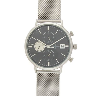 Men's silver chronograph mesh strap analogue watch